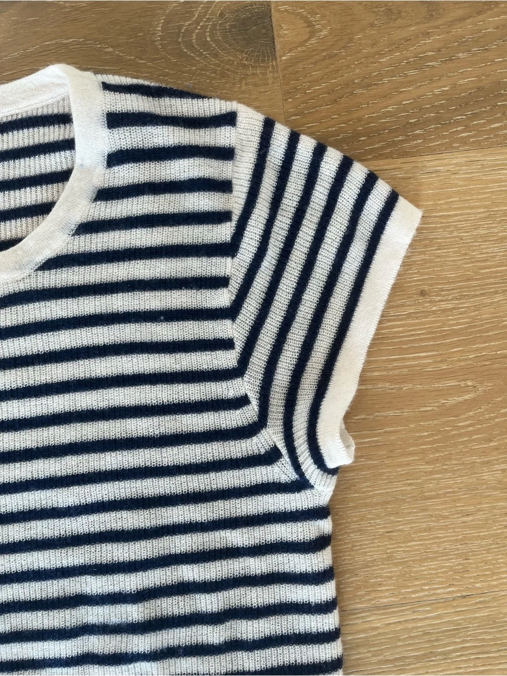 J. Crew Cream and Navy Cashmere Striped Short Sleeve Sweater